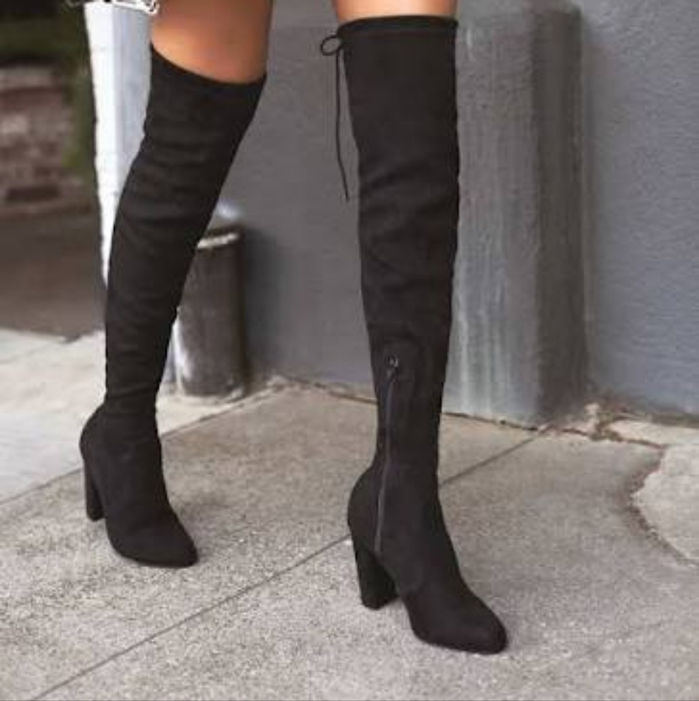 Lulus So Much Yes Black Suede Over the Knee Thigh High Boots Size 8